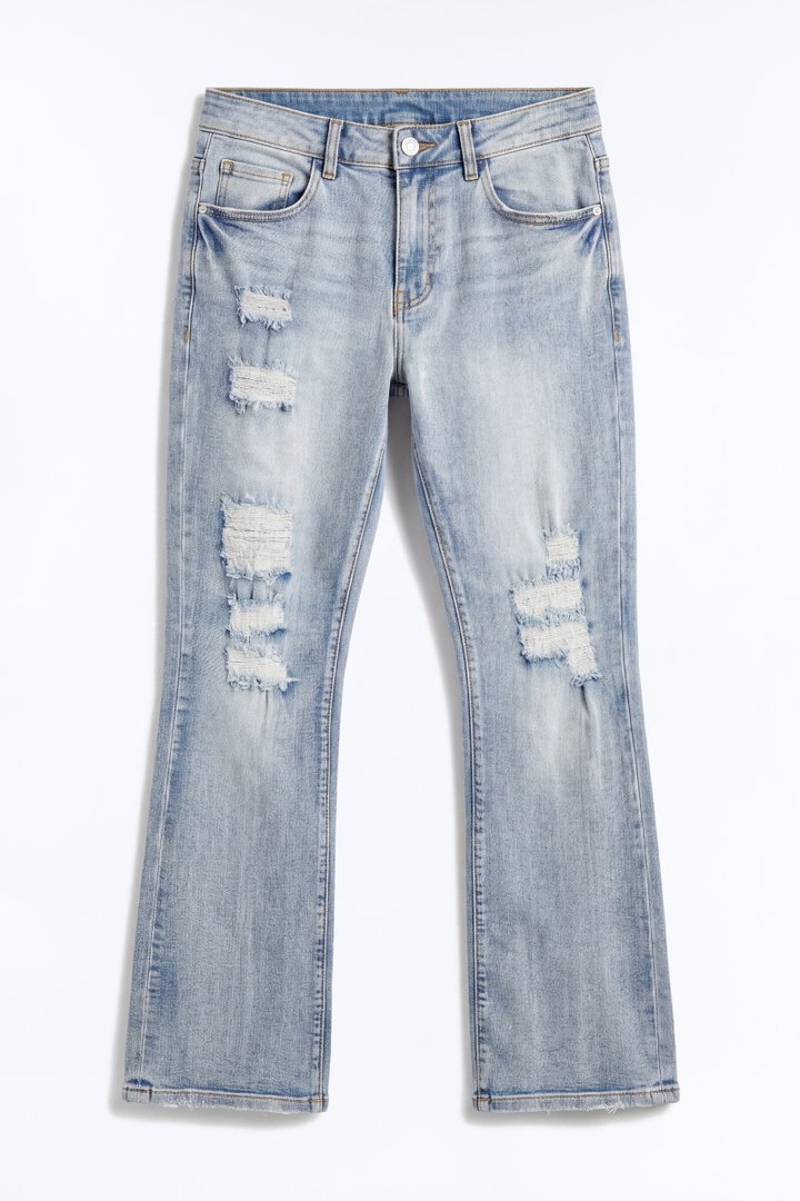 Stacked Skinny Flare Rouge Ripped Jeans - Light Wash