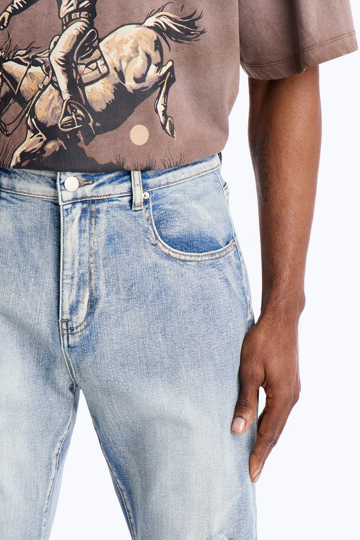 Stacked Skinny Flare Rouge Ripped Jeans - Light Wash