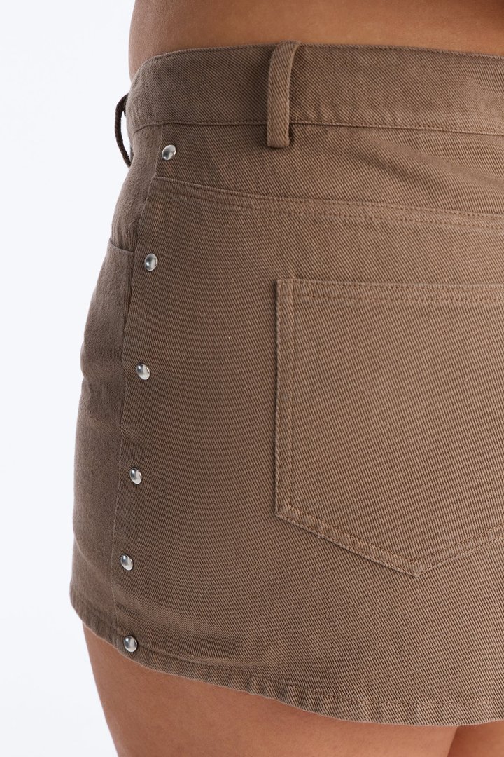 Friday Night Lights Studded Twill Mini Skort - Mocha