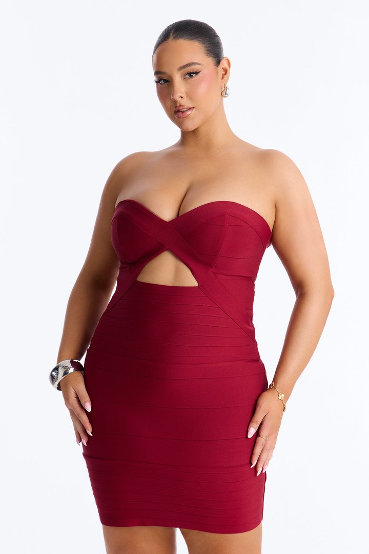 Heidi Strapless Bandage Mini Dress - Burgundy