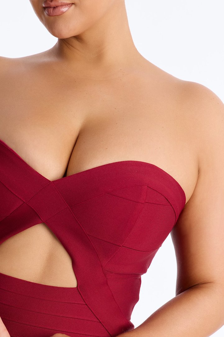 Heidi Strapless Bandage Mini Dress - Burgundy