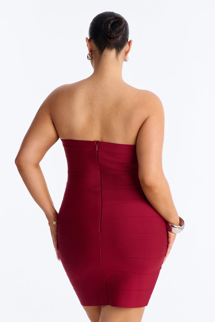 Heidi Strapless Bandage Mini Dress - Burgundy