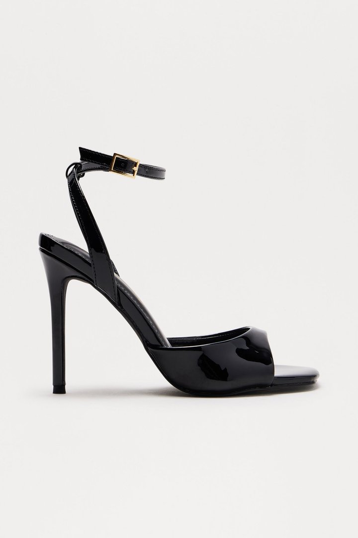 Romy Faux Patent Stiletto Heels - Black