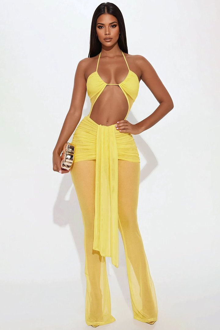 Bronze Horizon Mesh Jumpsuit - Yellow