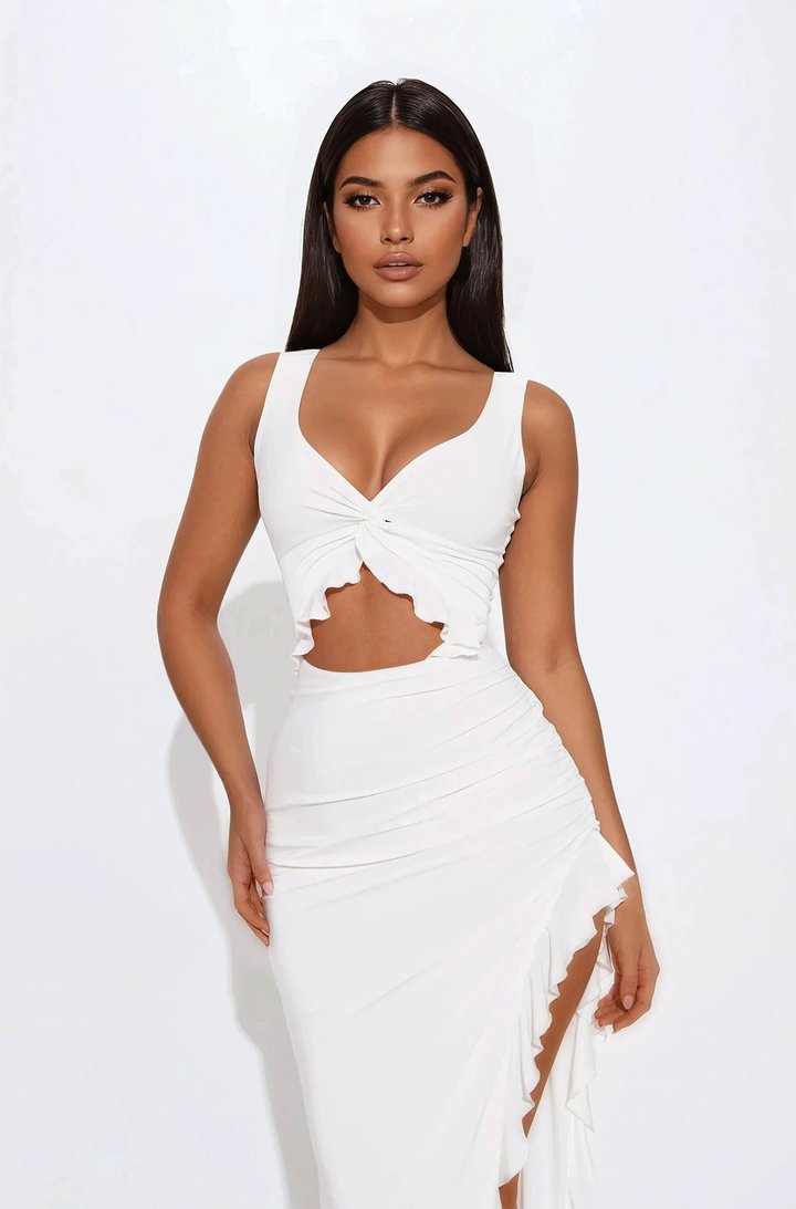 Selena Ruffle Cut Out Maxi Dress - White