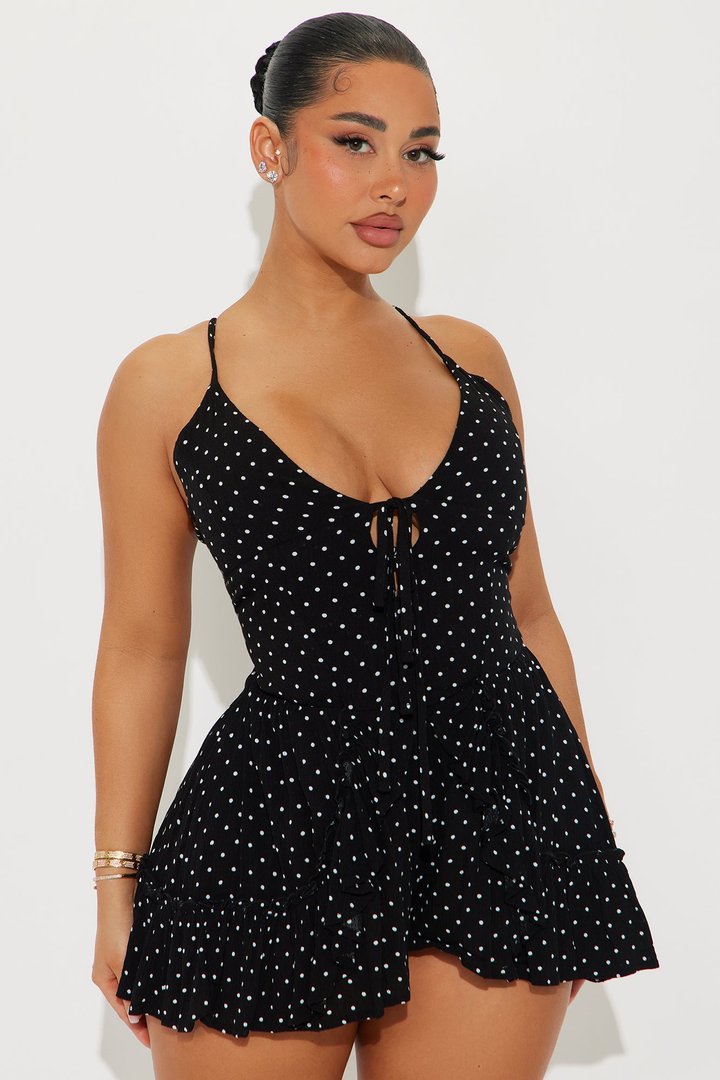 Itsy Bitsy Polka Dot Romper - Black/White