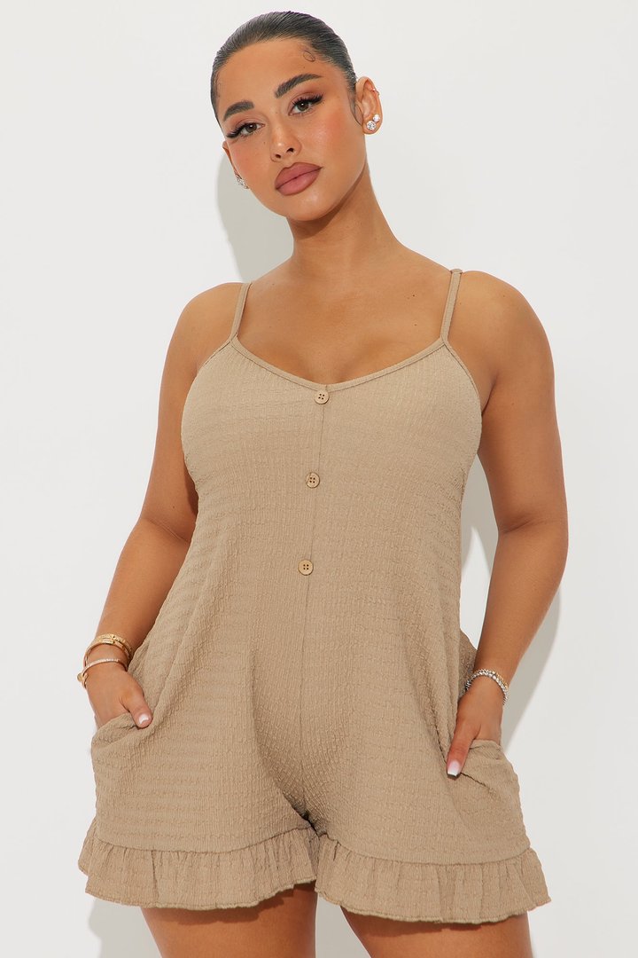 Take Me To The Beach Romper - Taupe
