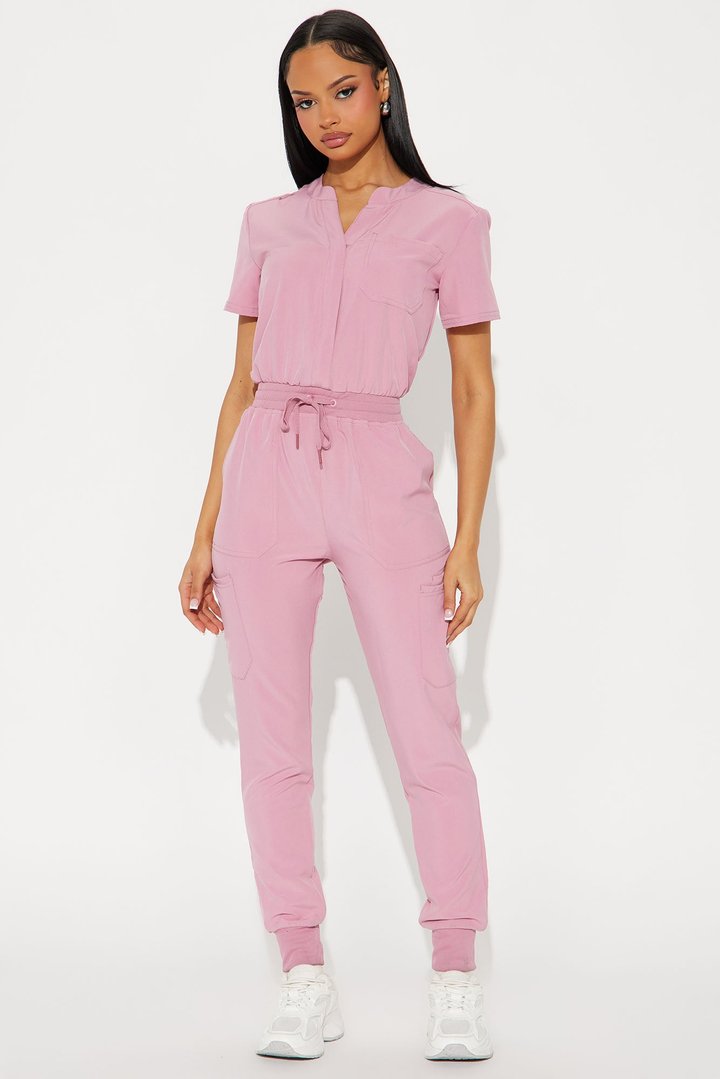 Full Shift Stretch Jogger Scrub Uniform Jumpsuit - Mauve