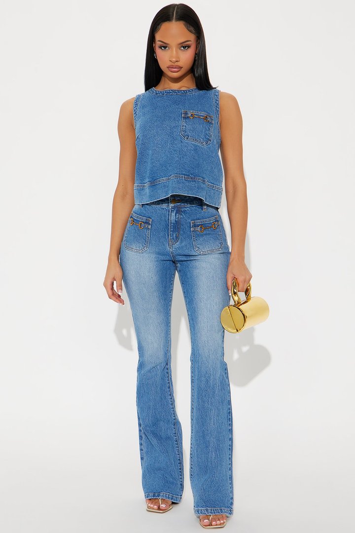 Lorena Denim Pant Set - Medium Wash