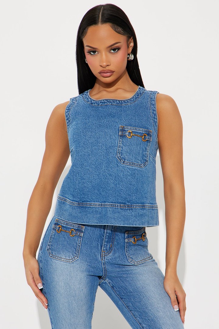 Lorena Denim Pant Set - Medium Wash