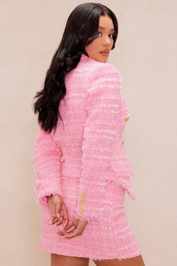 Talia Tweed Blazer Suit Set - Pink