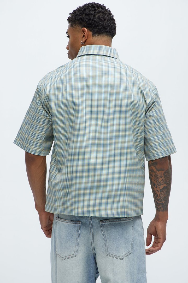 Cropped Pin Up Graphic Button Up Shirt - Green/combo