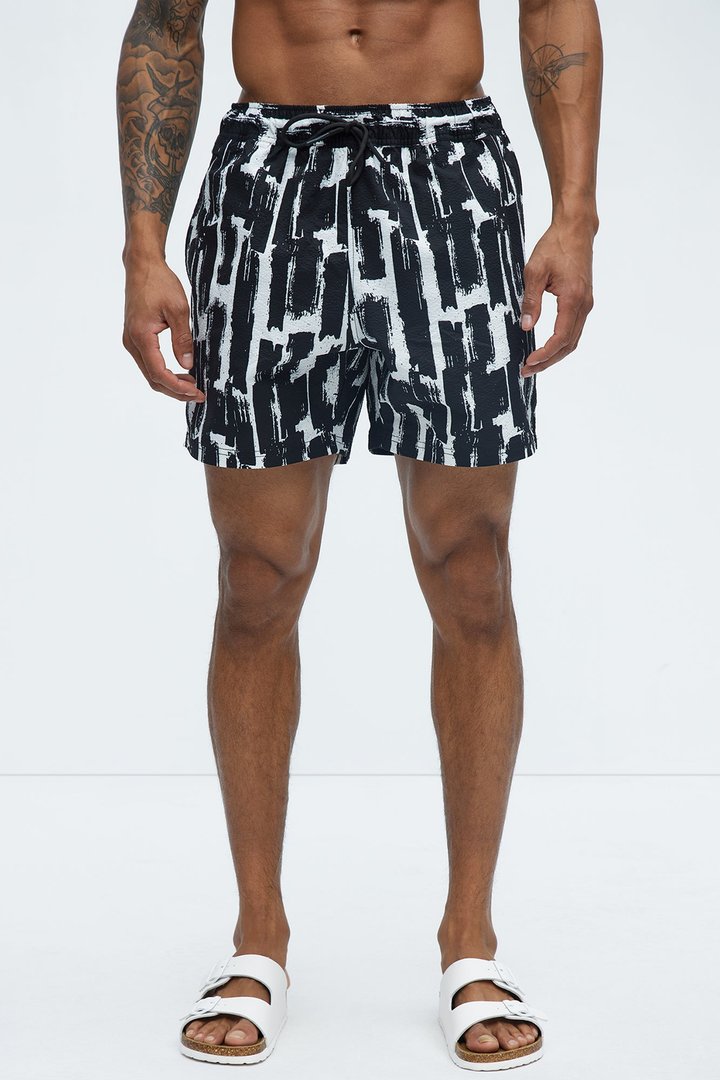 Seersucker Printed Swim Trunk 6″ - Black/combo