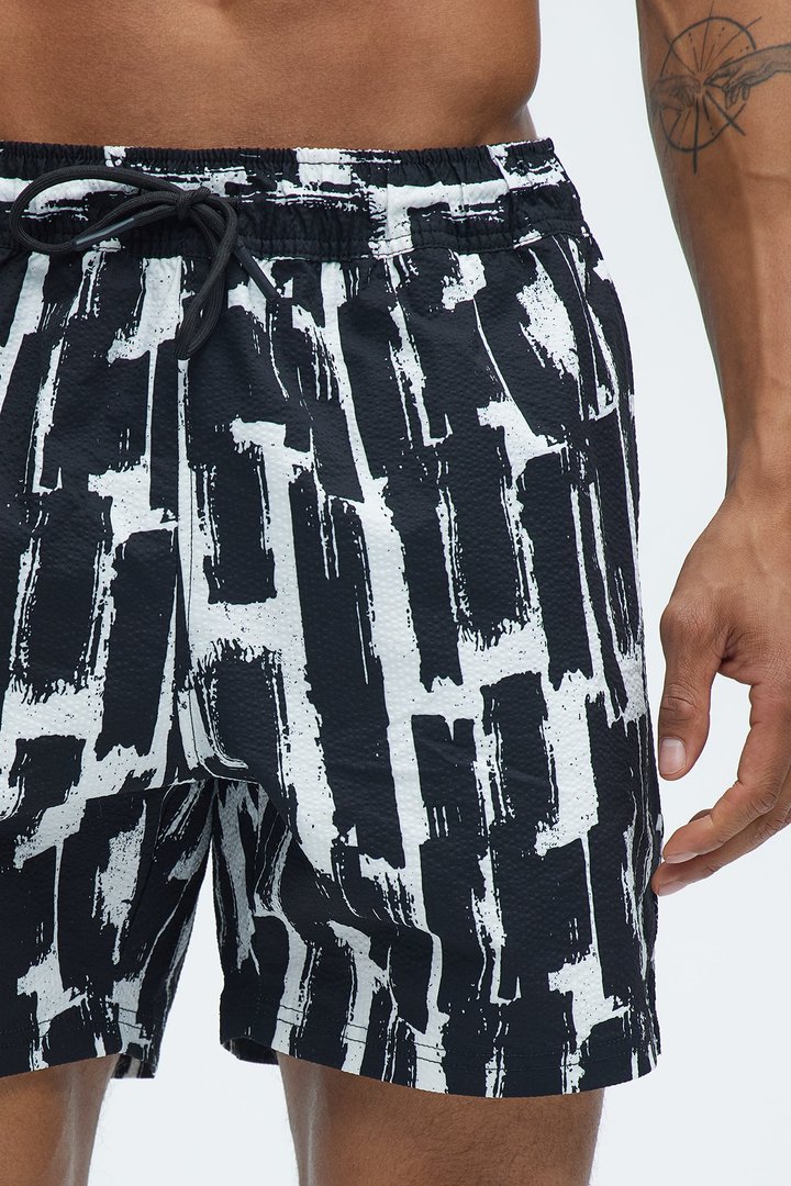 Seersucker Printed Swim Trunk 6″ - Black/combo