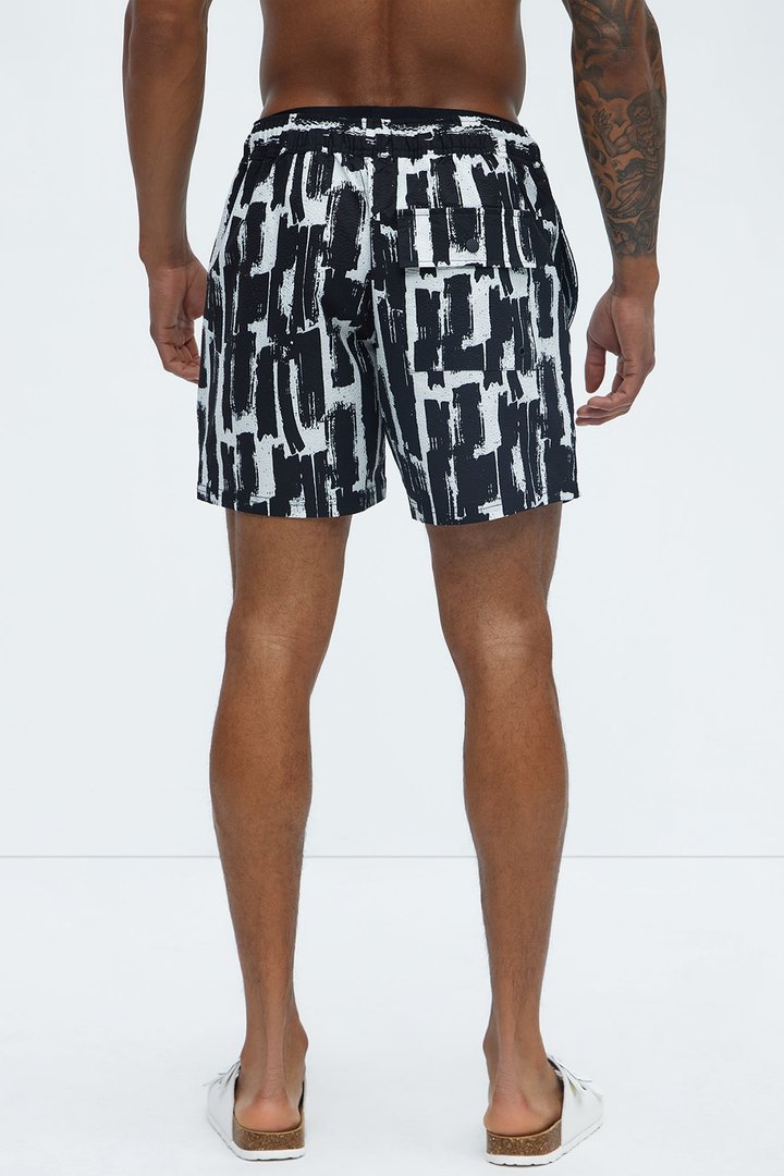 Seersucker Printed Swim Trunk 6″ - Black/combo