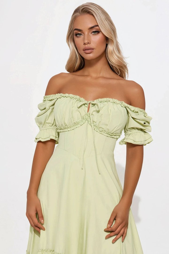 Ellsie Off Shoulder Midi Dress - Sage