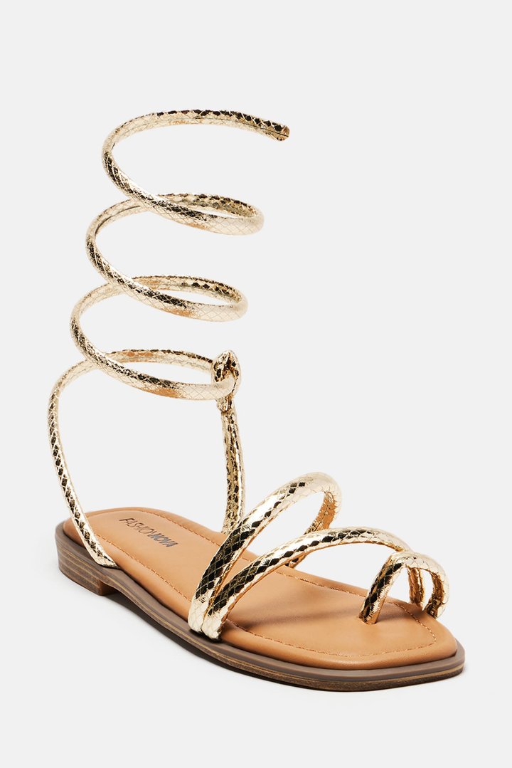 Like You Mean It Wrap Up Flat Sandals - Gold