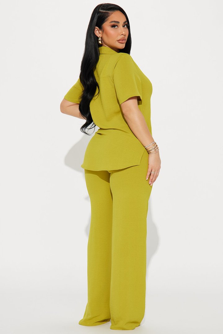 Makenzie Short Sleeve Pant Set - Chartreuse