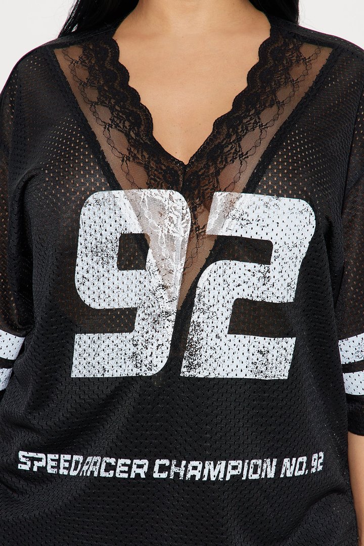 Box Suite Lace Jersey Tee - Black
