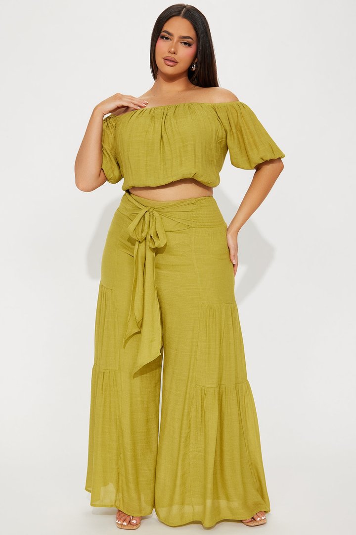 Take Me On A Vacay Pant Set - Chartreuse