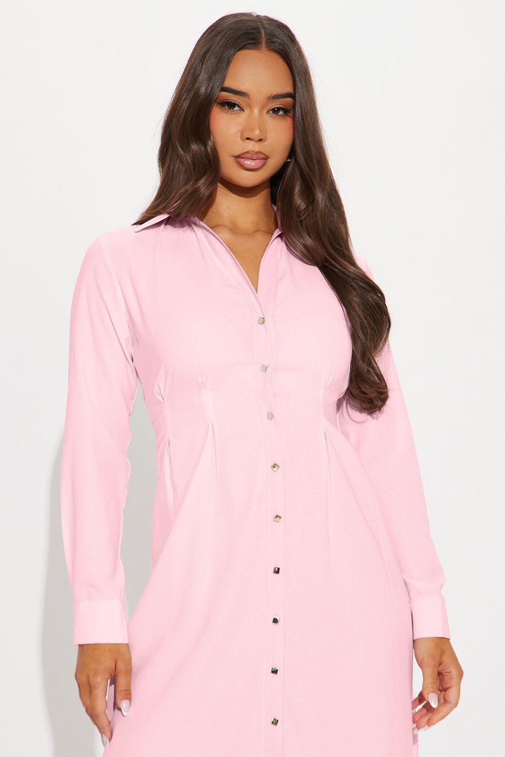 Ophelia Button Down Midi Shirt Dress - Blush
