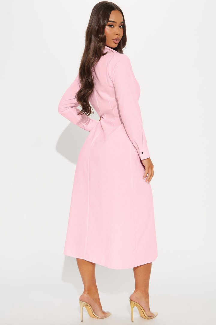 Ophelia Button Down Midi Shirt Dress - Blush