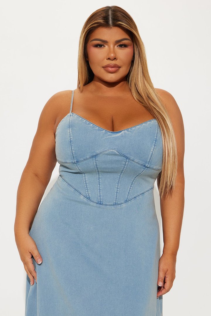Brenda A Line Denim Maxi Dress - Denim
