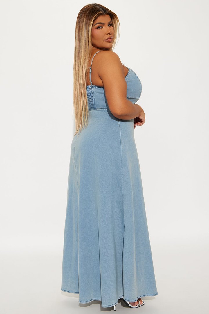Brenda A Line Denim Maxi Dress - Denim