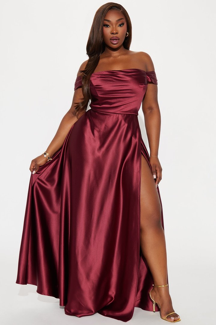 Rosalee Satin Gown - Wine