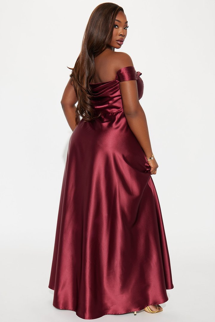 Rosalee Satin Gown - Wine