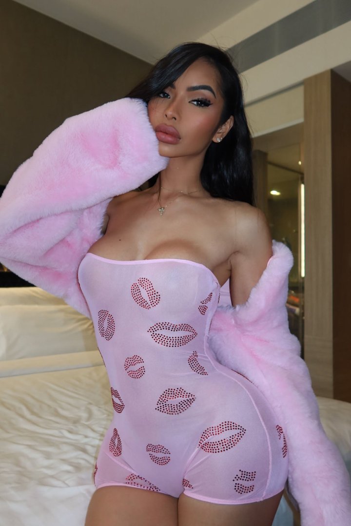 Lip Lover Rhinestone Mesh Romper With Bolero - Pink/combo