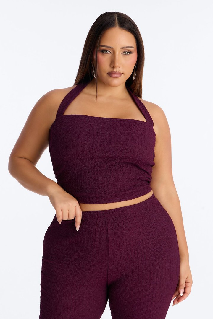 Delilah Textured Halter Capri Pant Set - Plum