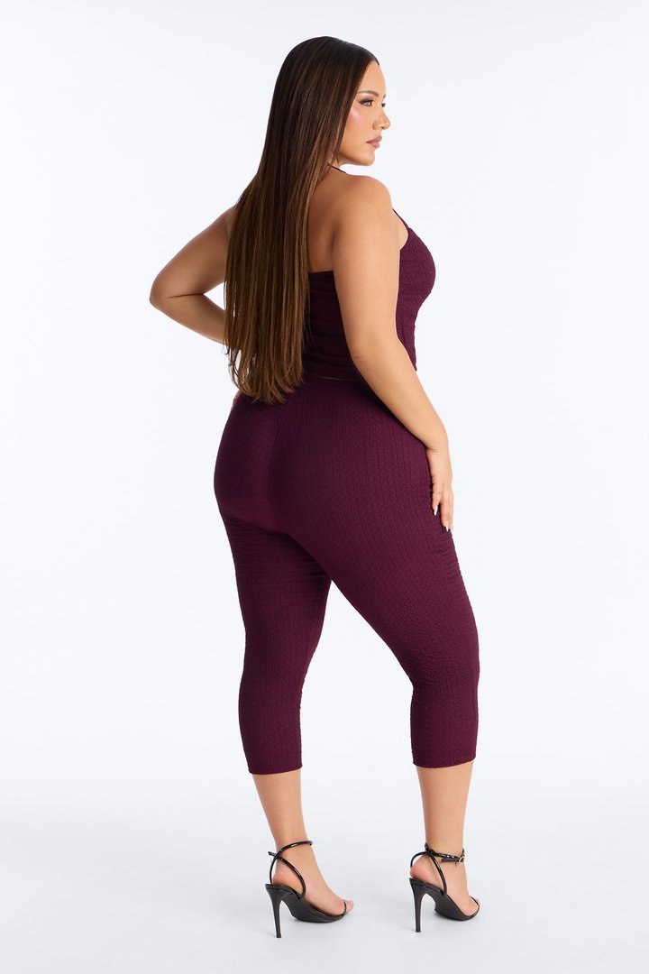 Delilah Textured Halter Capri Pant Set - Plum