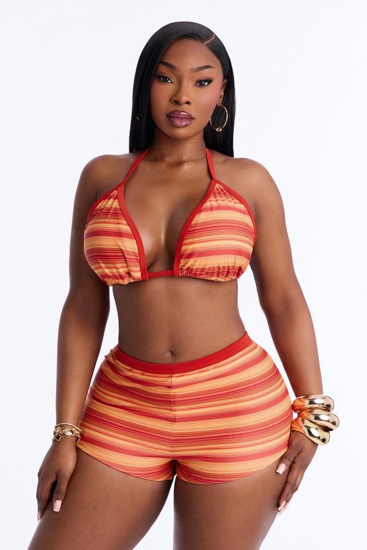Molly Stripe Boyshort 2 Piece Bikini - Red/combo
