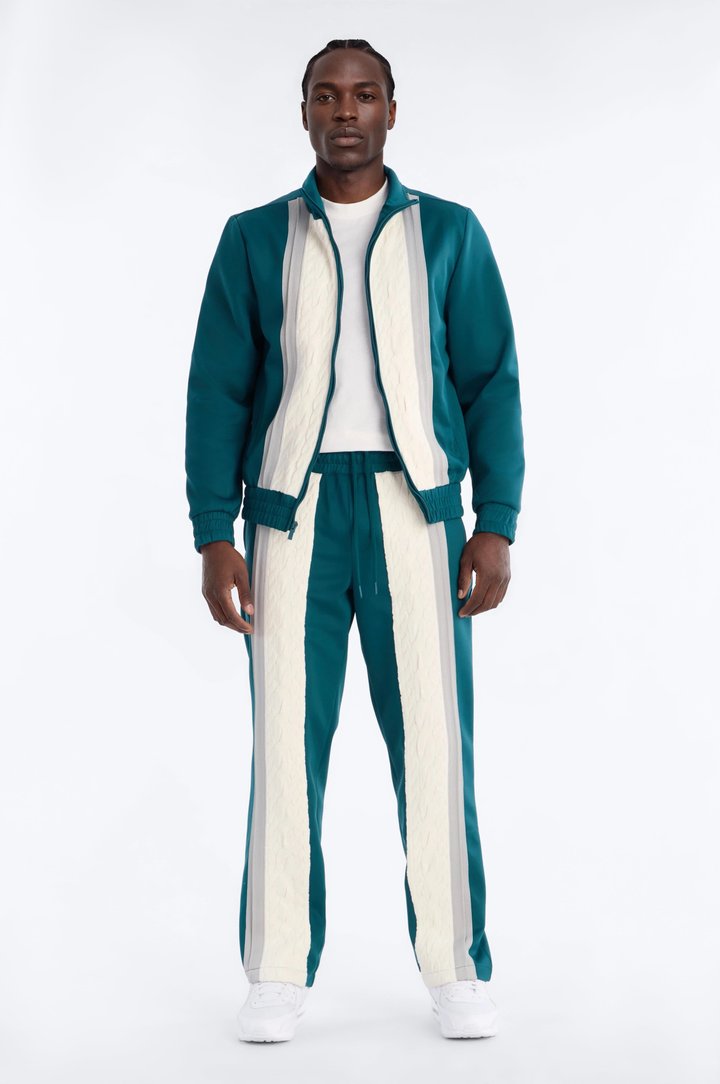 Contrast Panel Knitted Track Jacket - Teal