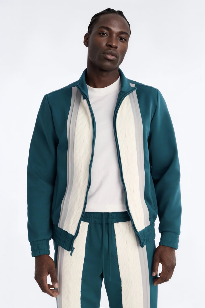 Contrast Panel Knitted Track Jacket - Teal