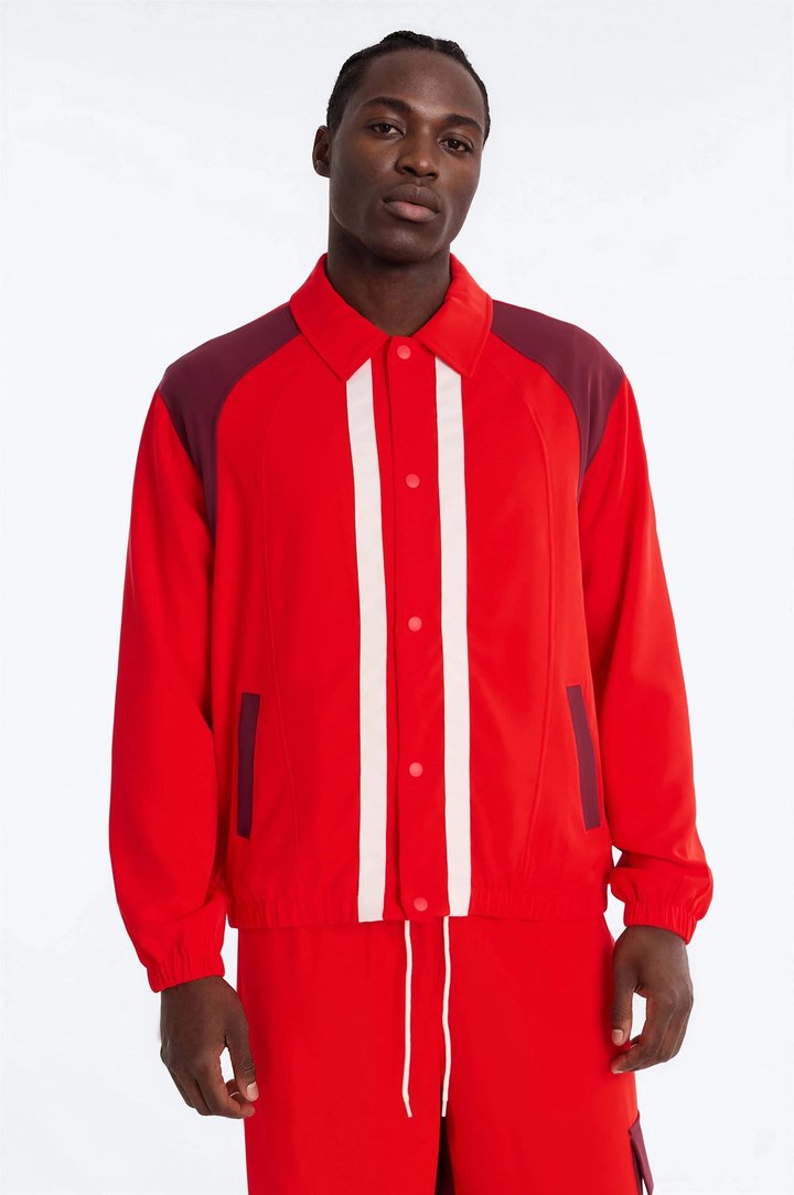 Relaxed Manchester Colorblock Coach Jacket - Red