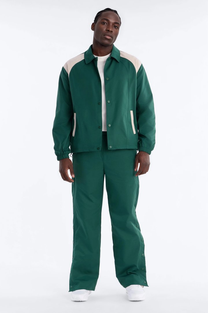 Relaxed Button Detailed Contrast Panel Coach Jacket - Green