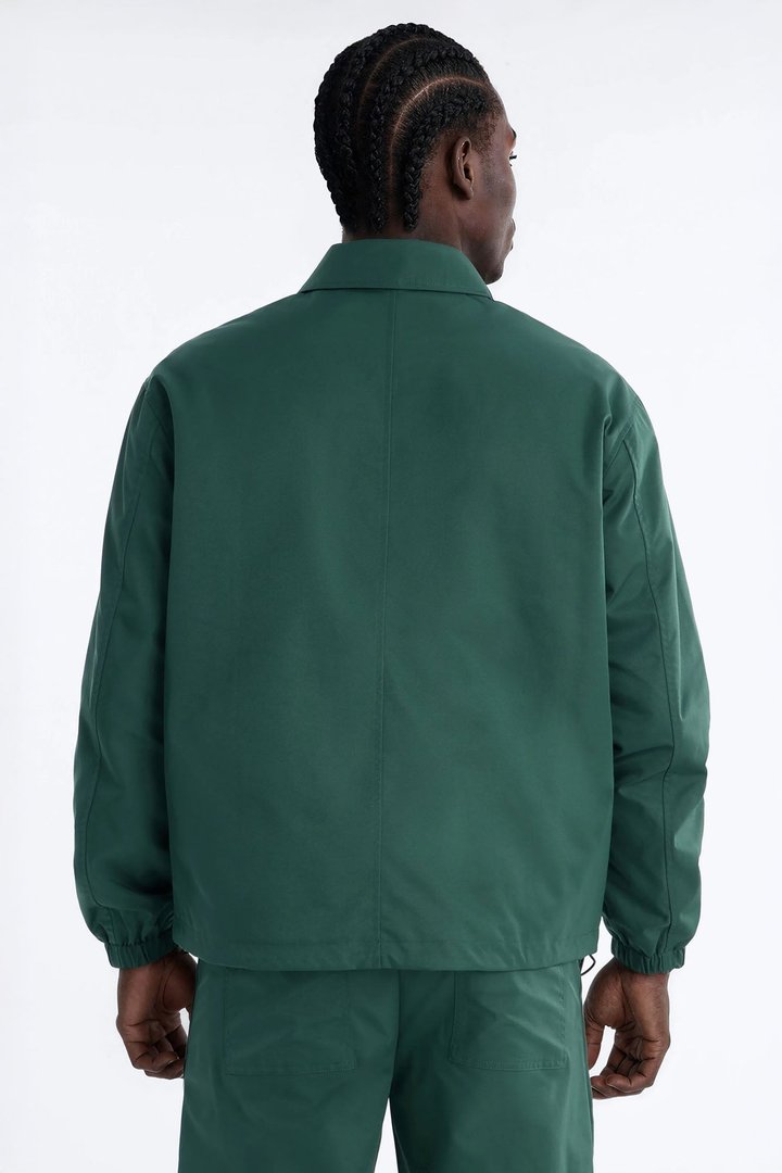 Relaxed Button Detailed Contrast Panel Coach Jacket - Green