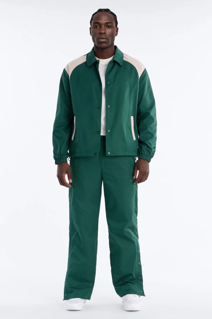 Straight Button Detailed Contrast Panel Pant - Green