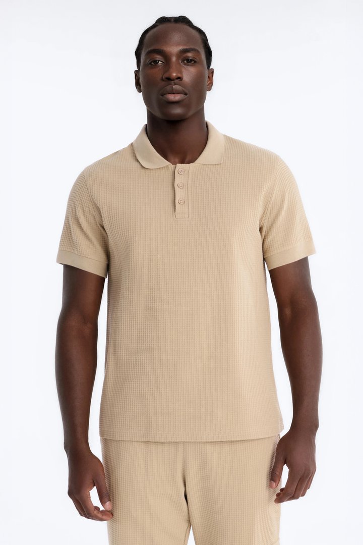 Culver City Waffle Knit Polo - Stone