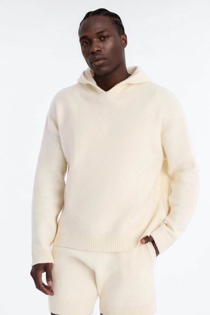 Oversized Realm Hoodie Knit Sweater - Off White