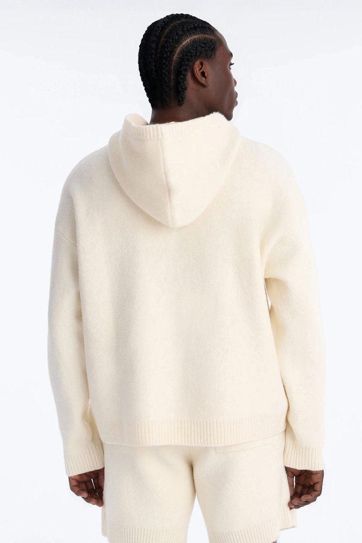 Oversized Realm Hoodie Knit Sweater - Off White