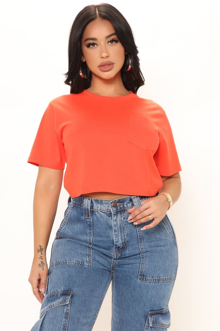 Elisa Relaxed Crop Tee - Orange