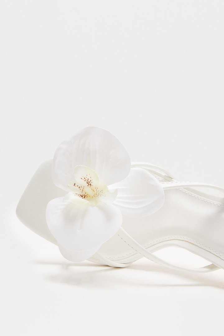 Orelia Flower Faux Leather Mules - White