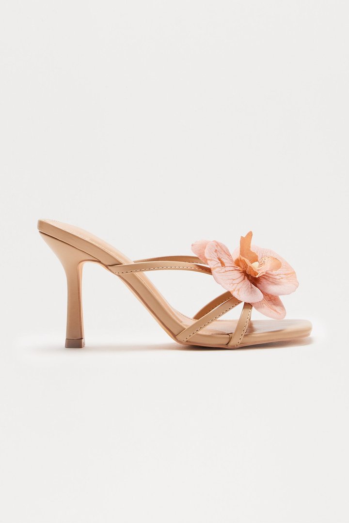 Orelia Flower Faux Leather Mules - Nude