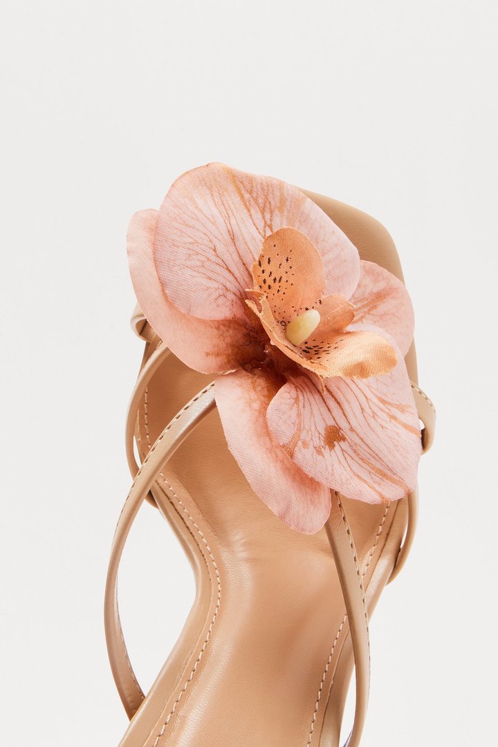 Orelia Flower Faux Leather Mules - Nude