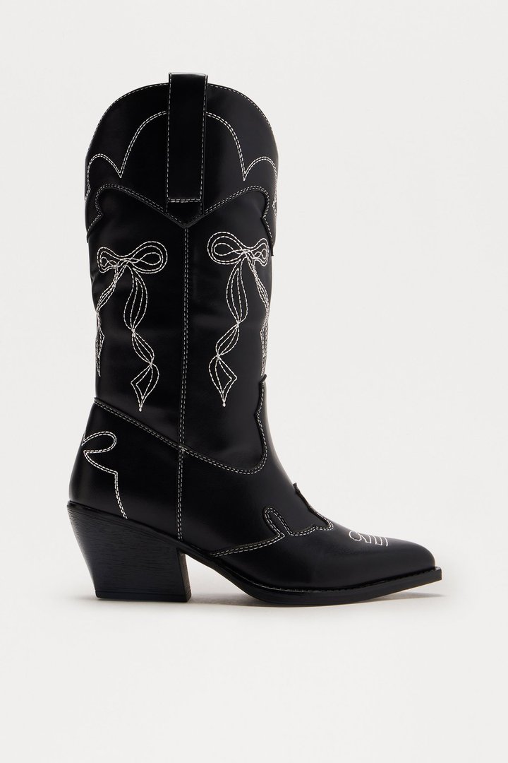 Lasso Bow Cowboy Boots - Black