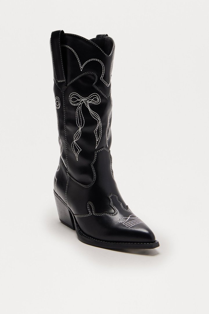 Lasso Bow Cowboy Boots - Black