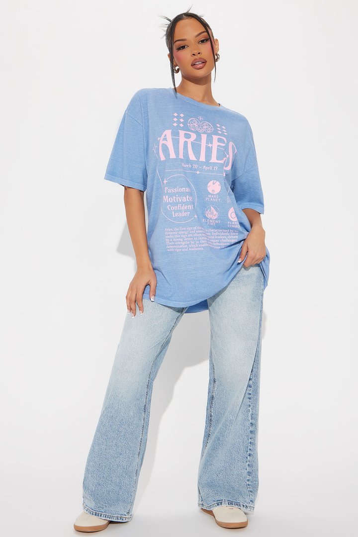Aries Energy Washed Oversized Tee - Blue
